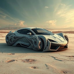 A surreal and provocative artistic representation of a concept car, designed with a bizarre and shocking aesthetic