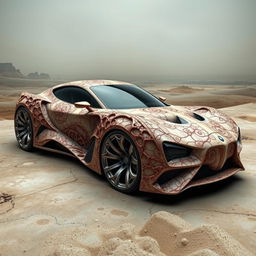A surreal and provocative artistic representation of a concept car, designed with a bizarre and shocking aesthetic