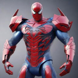 A high-quality digital art piece featuring Spiderman in a Transformer Optimus Prime-inspired costume