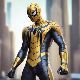 A high-quality digital art piece featuring Spiderman in a Transformer Bumblebee-inspired costume