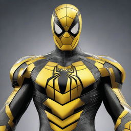 A high-quality digital art piece featuring Spiderman in a Transformer Bumblebee-inspired costume