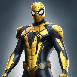 A high-quality digital art piece featuring Spiderman in a Transformer Bumblebee-inspired costume