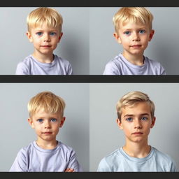 A timelapse series of 4 images showcasing the progressive growth of a boy into adulthood