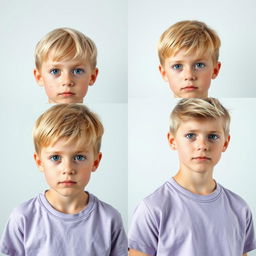 A timelapse series of 4 images showcasing the progressive growth of a boy into adulthood