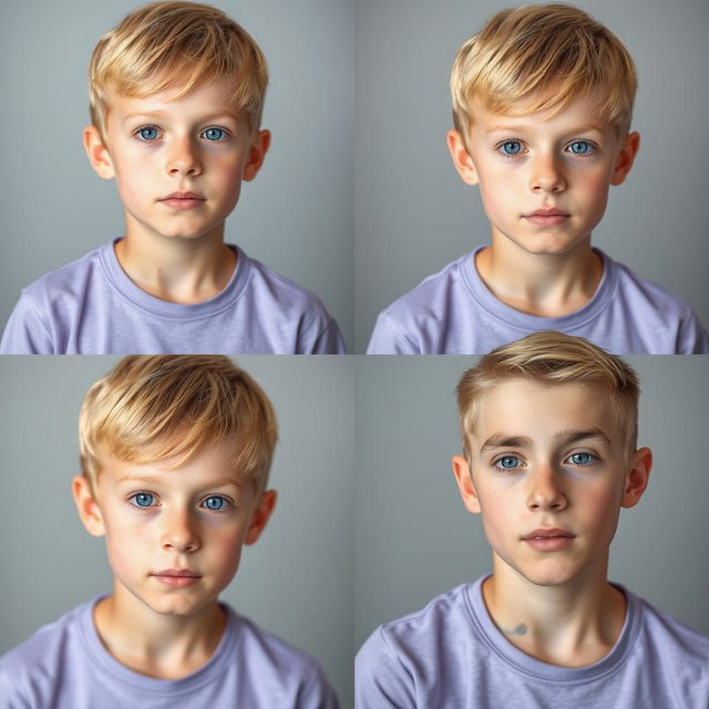 A timelapse series of 4 images showcasing the progressive growth of a boy into adulthood