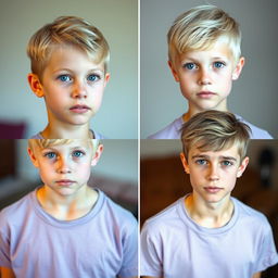 A timelapse series of 4 images showcasing the progressive growth of a boy into adulthood