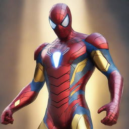 A high-quality digital art piece featuring Spiderman in a Transformer Iron Man-inspired costume