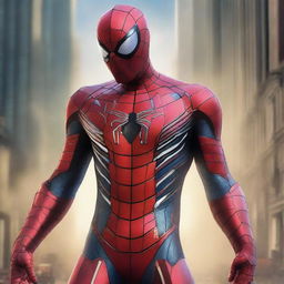 A high-quality digital art piece featuring Spiderman in a Transformer Iron Man-inspired costume