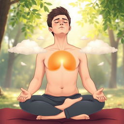 An artistic representation of a person performing inhalation exercises, highlighting the deep breathing process