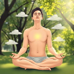 An artistic representation of a person performing inhalation exercises, highlighting the deep breathing process