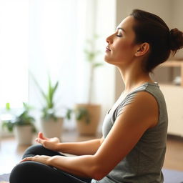 A profile view of a person sitting calmly during an inhalation exercise