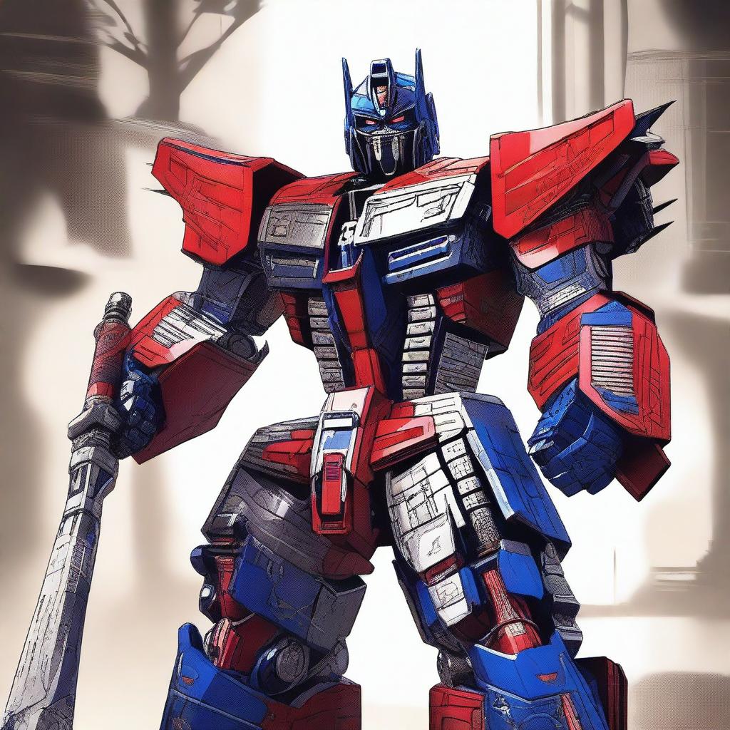 A high-quality digital art piece featuring Optimus Prime in a Samurai-inspired style