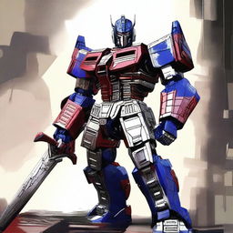 A high-quality digital art piece featuring Optimus Prime in a Samurai-inspired style