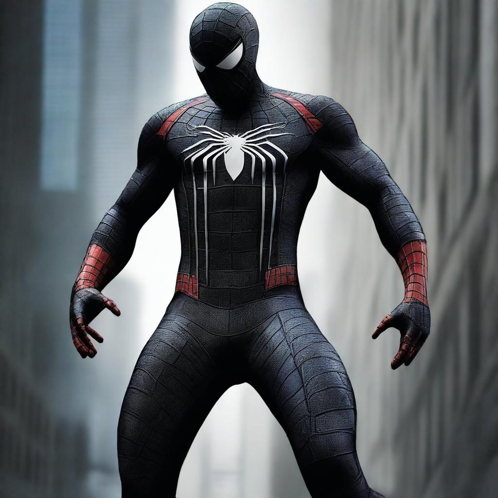 A high-quality digital art piece featuring Spiderman in a Dark Knight-inspired costume