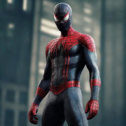 A high-quality digital art piece featuring Spiderman in a Dark Knight-inspired costume