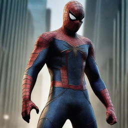 A high-quality digital art piece featuring Spiderman in a Dark Knight-inspired costume