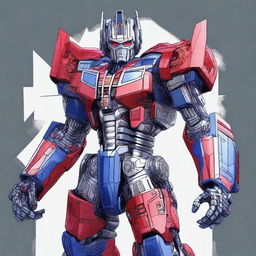 A high-quality digital art piece featuring Gatotkaca in an Optimus Prime-inspired costume