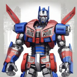 A high-quality digital art piece featuring Gatotkaca in an Optimus Prime-inspired costume