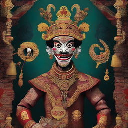 A high-quality digital art piece featuring a man depicted in the style of traditional Wayang puppetry