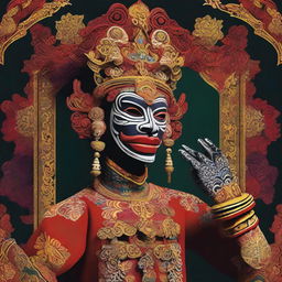 A high-quality digital art piece featuring a man depicted in the style of traditional Wayang puppetry