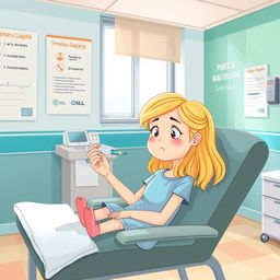 Une illustration d'une fillette de 7 ans aux cheveux blonds, s'administrant une injection d'insuline à l'hôpital