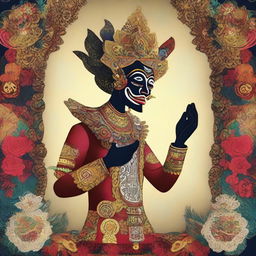 A high-quality digital art piece featuring a man depicted in the style of traditional Wayang puppetry