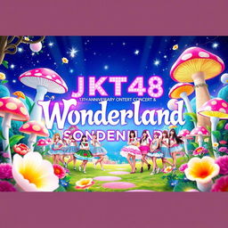 A stunning and vibrant poster for the JKT48 13th Anniversary Concert and Sousenkyo, themed 'Wonderland'