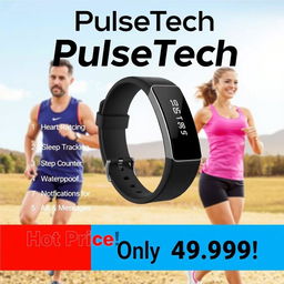 A visually striking digital banner ad showcasing a sleek smart band, featuring a vibrant image of the product prominently displayed at the center
