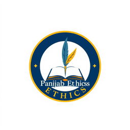 A flat vector, illustrative-style emblem logo design for a philosophy education company named 'Panjab Ethics'