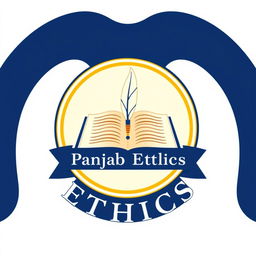 A flat vector, illustrative-style emblem logo design for a philosophy education company named 'Panjab Ethics'