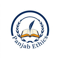 A flat vector, illustrative-style emblem logo design for a philosophy education company named 'Panjab Ethics'