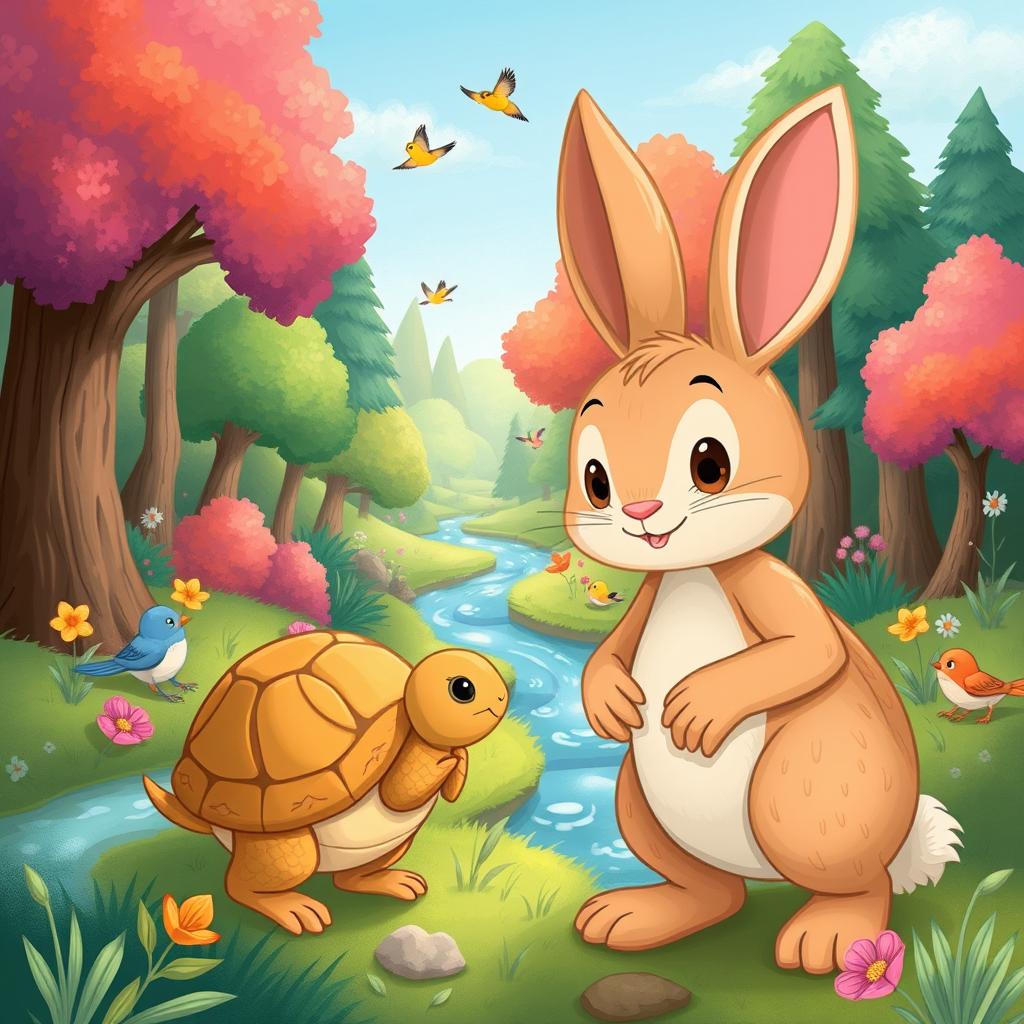 A charming children's story featuring a friendly rabbit named Benny who loves to explore a magical forest filled with colorful trees, singing birds, and sparkling streams