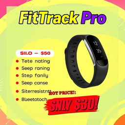 A visually appealing banner ad showcasing a smart band priced at $30 to $35