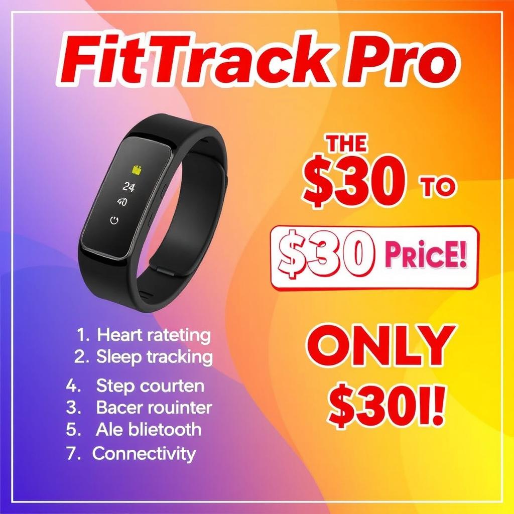 A visually appealing banner ad showcasing a smart band priced at $30 to $35