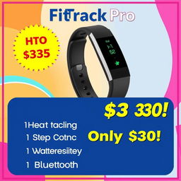 A visually appealing banner ad showcasing a smart band priced at $30 to $35