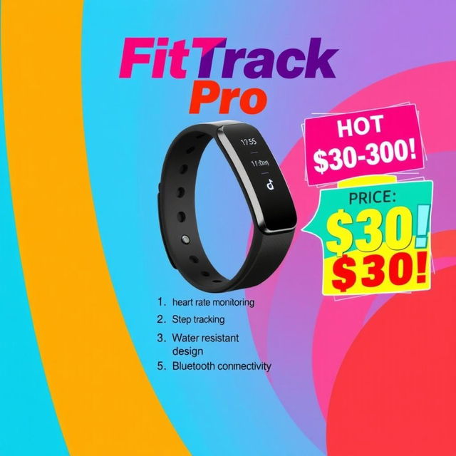 A visually appealing banner ad showcasing a smart band priced at $30 to $35