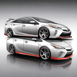 A high-quality digital art piece showcasing a modified Toyota Prius with a sporty twist