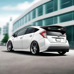 A high-quality digital art piece showcasing a modified Toyota Prius with a sporty twist