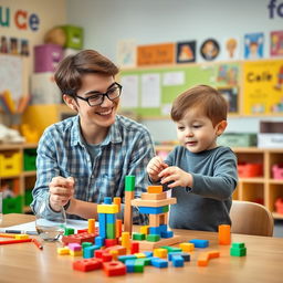 A scene showcasing a college student conducting educational experiments with a six-year-old child