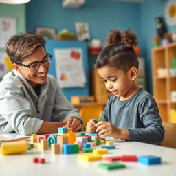 A scene showcasing a college student conducting educational experiments with a six-year-old child