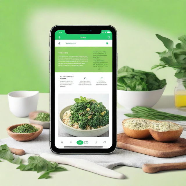 A high-quality digital art image of a modern, user-friendly digital interface for a recipe platform