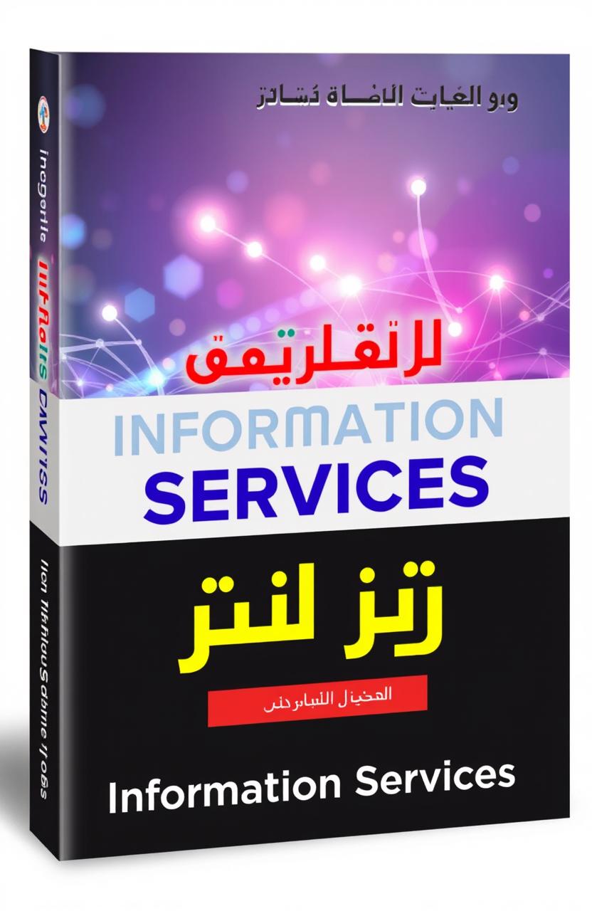 A visually appealing book cover design for a book titled 'خدمات المعلومات' (Information Services)