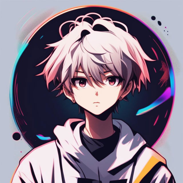 This is a high-quality digital art image of a cool, confident anime-style boy, encased within a circle border