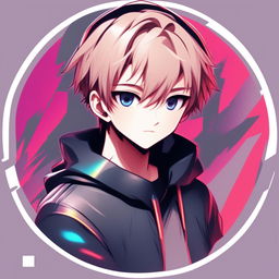 This is a high-quality digital art image of a cool, confident anime-style boy, encased within a circle border