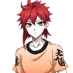 A stylish character with a striking mullet hairstyle, sprinkled with vibrant red highlights