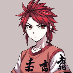 A stylish character with a striking mullet hairstyle, sprinkled with vibrant red highlights