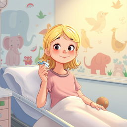 Une illustration d'une fillette de 7 ans aux cheveux blonds, s'administrant une injection d'insuline à l'hôpital avec assurance