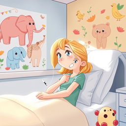 Une illustration d'une fillette de 7 ans aux cheveux blonds, s'administrant une injection d'insuline à l'hôpital avec assurance