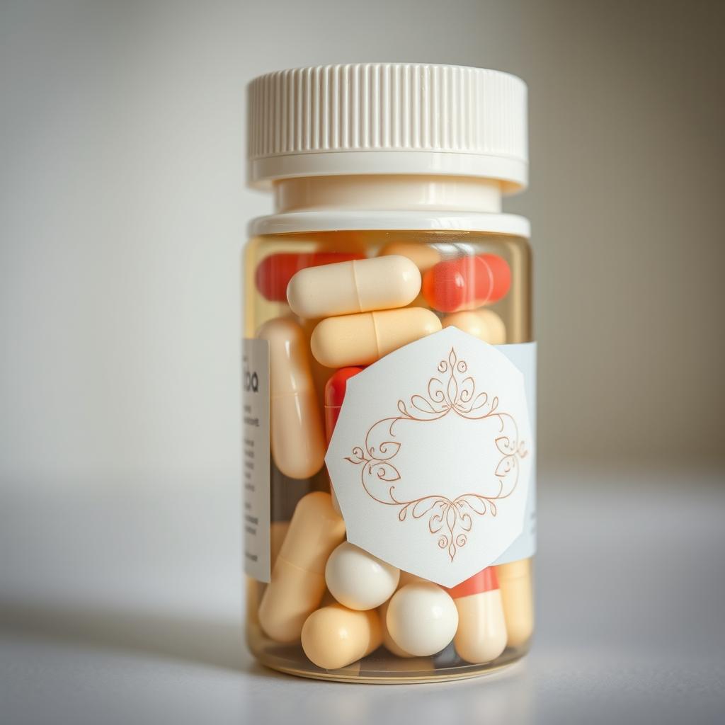 A detailed image of a cream-colored pill bottle filled with capsules