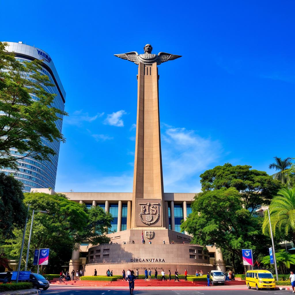 A detailed view of the Dirgantara Statue Monument, also known as the Pancoran Statue, prominently displayed in the Pancoran area of South Jakarta